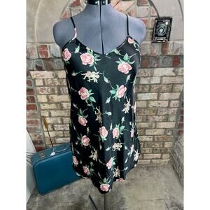 negligee nightgown satin floral roses cupid black pink green